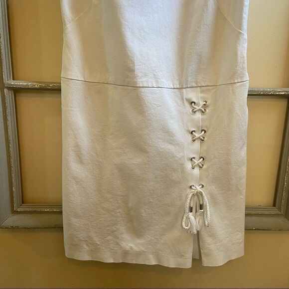 BROOKS Bothers-White Cotton Blend Lace Bottom Detail Vacation Midi Dress - Picture 11 of 12